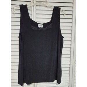 Chicos Travelers Womens Black Lace Trim Square Neck Tank Top Size 2 Large